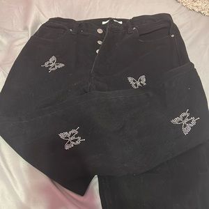 Black jeans with gem butterfly’s- size 0
